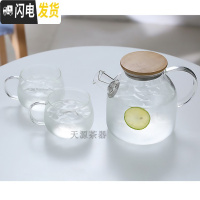 三维工匠冷水壶玻璃耐热高温家用防爆凉水壶大容量扎壶凉白开水杯茶壶套装 1400竹盖壶+2杯杯子款式可留言
