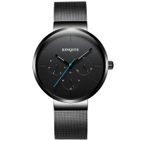 新奇特手表男款钢带商务多功能运动男士时尚休闲学生圆形星期加日历石英表中学生男表防水X-41