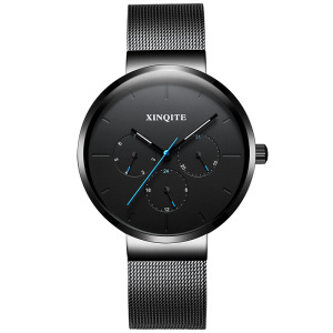 新奇特手表男款钢带商务多功能运动男士时尚休闲学生圆形星期加日历石英表中学生男表防水X-41