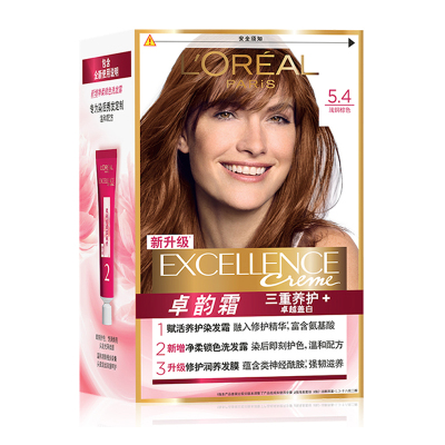 欧莱雅(LOREAL)卓韵霜三重养护护发染发霜#5.4(浅铜棕色)(不伤发染发膏染发剂 遮白盖白 男女通用)