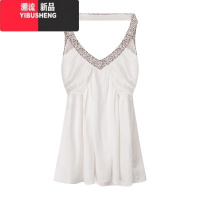 YIBUSHENG纯欲拼接挂脖吊带连衣裙女性感露背褶皱短裙收腰显瘦黑色A字裙