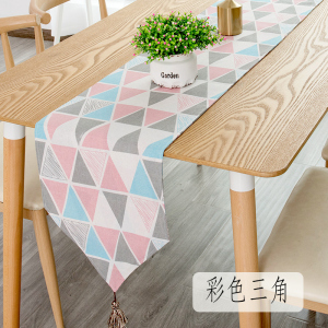 北欧桌旗现代简约茶几桌旗布长条餐桌茶台布艺鞋柜布盖 彩色三角 30*200cm(适合140-160cm左右桌子茶桌柜子)