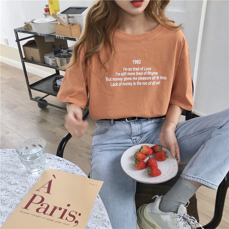 韩国女装新款休闲字母印花短袖T恤女学生打底衫上衣女装