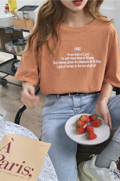 韩国女装新款休闲字母印花短袖T恤女学生打底衫上衣女装