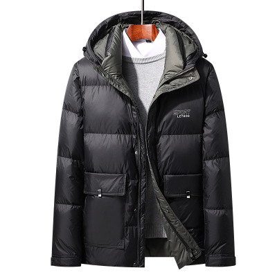 简欧冬季新款白鸭绒面包羽绒服男加厚潮流连帽羽绒服中长防寒外套