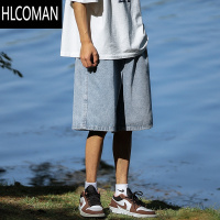HLCOMAN浅色牛仔短裤男夏季日系复古水洗薄款五分裤潮牌ins宽松休闲中裤