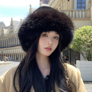 帽子女冬季2023新款显脸小加绒加厚保暖护耳帽大头围毛茸茸渔夫帽