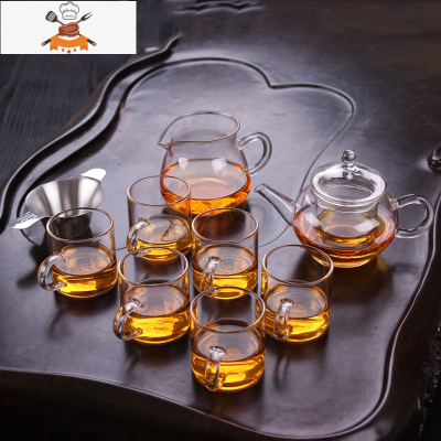 10只装透明耐热玻璃小茶杯功夫茶具加厚带把茶杯家用泡茶杯品茗杯 白把壶带把杯9件套 敬平