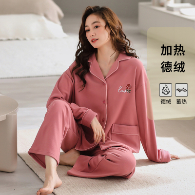2025啄木鸟德绒睡衣女秋冬季长袖加厚保暖春秋款大码可外穿家居服