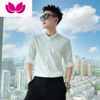 七斓雅痞衬衫男士短袖高级感发型师男装潮牌长袖夏季新款七分中袖衬衣