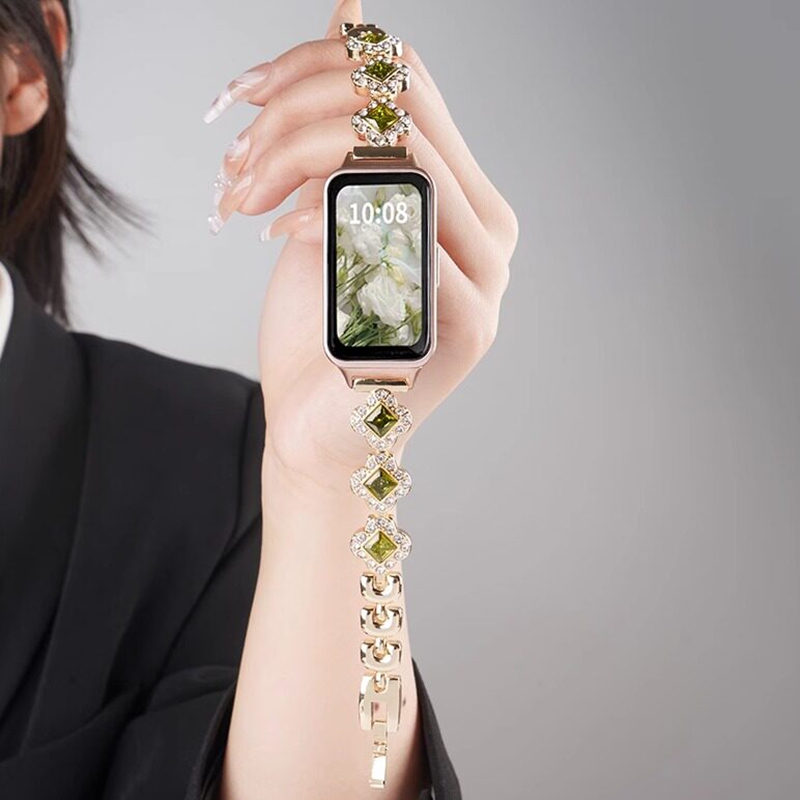 适用华为手环11表带pro手表10/9智能荣耀手环9女生表链8保护壳施华洛四叶草镶钻链新款band11/10替换夏天腕带