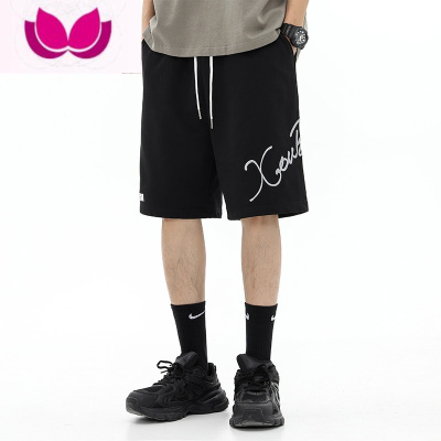 七斓美式运动裤男款夏季潮牌刺绣字母短裤卫裤宽松直筒休闲五分裤子