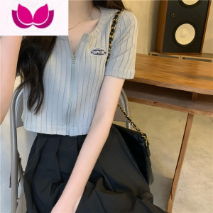 七斓黑色短款辣妹正肩短袖t恤女夏季设计感小众美式复古体恤法式上衣