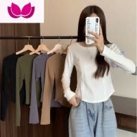 七斓2023年新款打底衫女修身辣妹设计感小众长袖T恤春季白色盐系上衣