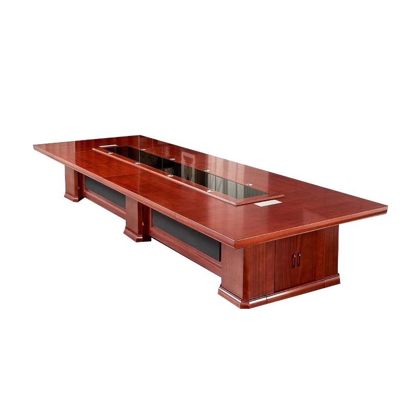 利特莱依大型油漆会议桌实木黑玻璃长桌开会办公室桌椅组合工作台3.5*1.6米(红胡桃色)