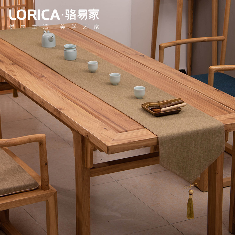 新中式桌旗禅意色棉麻茶几餐桌布日式长条北欧现代简约五斗柜布 平织-麻色 33*280cm(适用桌长2.3米-2.4米)