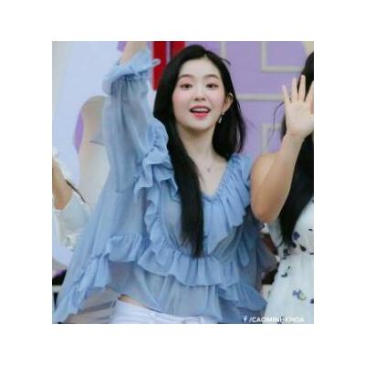 暖青汇裴珠泫明星同款公主风甜美长袖衬衫女设计感小众春装荷叶边雪纺衫蕾丝衫