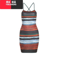 YIBUSHENG## 氛围感浪漫气质复古条纹显瘦吊带裙女 收腰油画连衣裙