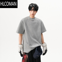 HLCOMAN太空棉拼接短袖T恤男夏季cleanfit设计感半袖美式宽松五分袖