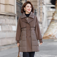 年拼接款妈妈装保暖外套冬装女加厚女装中老人冬季大衣中长款