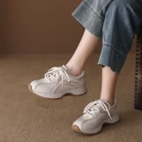 头层牛皮单鞋女2026春季新款透气圆头百搭舒适松糕跟休闲运动鞋