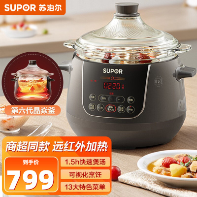 苏泊尔(SUPOR)电炖锅 电炖盅远红外加热煲汤锅炖汤锅 煮粥锅3.5L耐高温晶焱玻璃透明可视内胆 DG35YC18