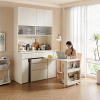 全友家居多功能餐边柜奶油风餐厅备餐储物柜可移动旋转吧台