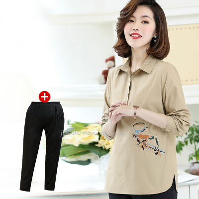 迪鲁奥(DILUAO)妈妈四季装休闲上衣阔太太洋气小衫中老年人衬衫袖女装韩版衬衣