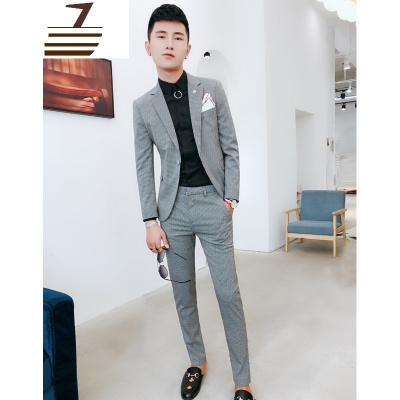 NEWLAKE2018男士休闲西服男韩版修身套装青年帅气两件套西装夜店潮流秋装