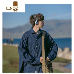 YANXU藏蓝色长袖春日衬衫男日系cityboy少年感穿搭男生衣服搭配帅气潮