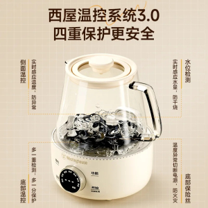 西屋全玻璃养生壶1.2L办公室小型家用多功能恒温煮茶壶花茶煮茶器H12