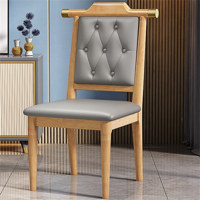 白寅 BY-HSRB-1 中式软包靠背椅实木椅子 原木色+灰色软包(单位:把)