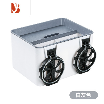 三维工匠车载纸巾盒汽车内抽纸盒高级感多实用摆件收纳盒扶手箱储物盒 全新升级[白灰色]双杯架可拆卸