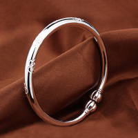 梅花银手镯9999纯银女开口实心南瓜头银镯子送给妈妈母亲节礼物送女朋友老婆情人节七夕生日礼物