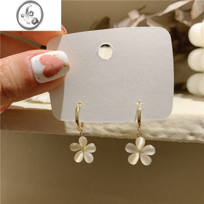 JiMi猫眼石五瓣花耳环S925银银针耳钉镶锆蝴蝶花环耳饰个性简约清新