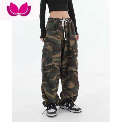 七斓美式高街hiphop迷彩工装裤男女宽松潮牌直筒百搭显瘦休闲阔腿长裤