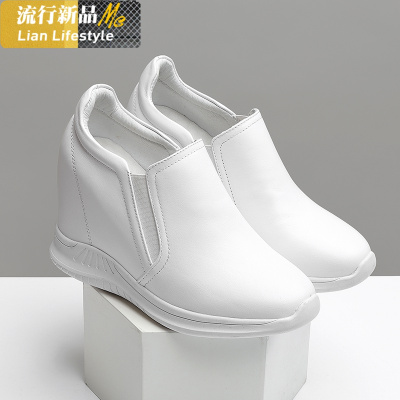 北西图内增高小白鞋女春秋真皮简约百搭单鞋坡跟一脚蹬休闲女鞋子知义(ZHIYI)休闲鞋