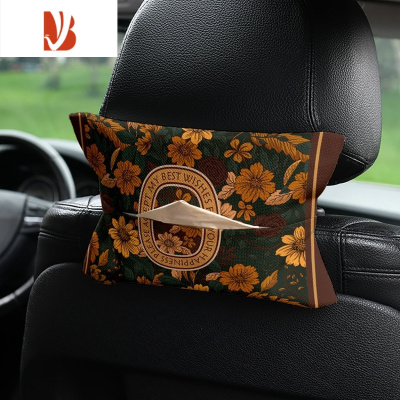 三维工匠新古典花卉车载纸巾盒抽纸盒车内挂式纸巾套扶手箱遮阳板通用奔 车载抽纸-新古典花卉3