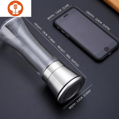 艺呈可调粗细手动黑白胡椒粒研磨器孜然粉烧烤调料瓶海盐研磨器高款一只-304不锈钢盖+无铅玻璃拉蒜器/碎研磨碗(碎物器)