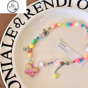 JiMi夏日多巴胺!彩色爱心蝴蝶串珠项链女2023年新款潮锁骨链甜妹颈链 彩色爱心蝴蝶项链