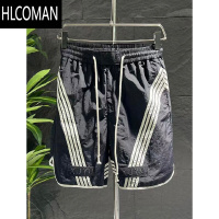 HLCOMAN男士拼接条纹短裤夏季速干冰丝五分运动裤青年潮牌薄款透气大裤衩