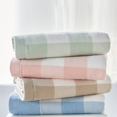 老斑鸠家居纯棉无印方格方巾毛巾浴巾组合柔软吸水全棉擦手巾面巾洗澡巾套巾粉色单条方巾34x34cm