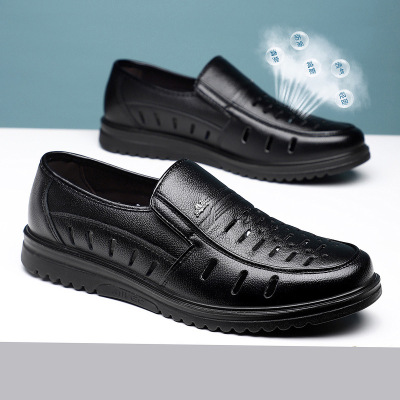 白色凉鞋夏季真皮日常休闲皮鞋男镂空透气凉皮鞋洞洞鞋中年爸爸鞋