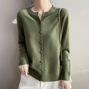 春秋新款安迪绒圆v领镶钻针织开衫女外套长袖外穿打底上衣外搭潮