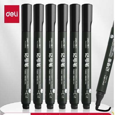 得力(deli)6881油性大头笔黑色大号粗头防水防油不可擦大容量标记笔马克笔 [不易褪色]黑色粗头-10支/盒