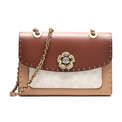 COACH蔻驰奢侈品专柜款女士涂层帆布配皮山茶花单肩斜挎包967