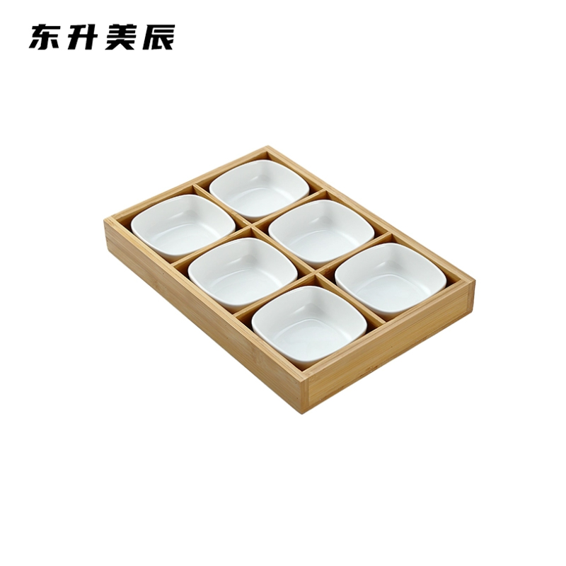 东升美辰 六宫格带盖竹盘+6个碗 DS-XS285 套