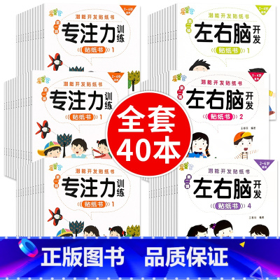 专注力训练+左右脑训练 40本 [正版]专注力训练贴纸书 宝宝书籍3-6岁绘本早教书 男孩用书婴儿益智启蒙认知书 适合小