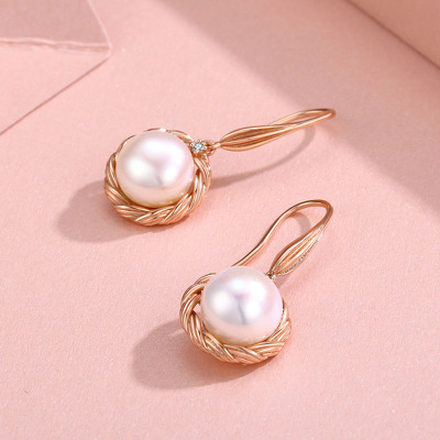 佰色传情纯银高级感耳环女气质网红淡水珍珠耳坠新款潮耳钉玫瑰金