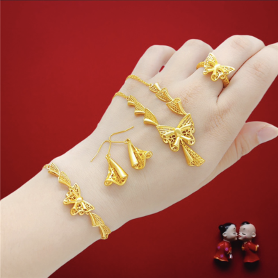 新款仿真沙金手链女铜镀金镂空蝴蝶套装假黄金首饰结婚婚庆礼品送女朋友老婆情人节七夕生日礼物